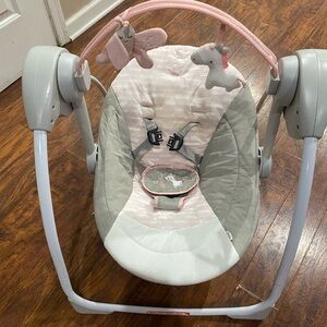 Gray and Pink Baby Swing with Toys